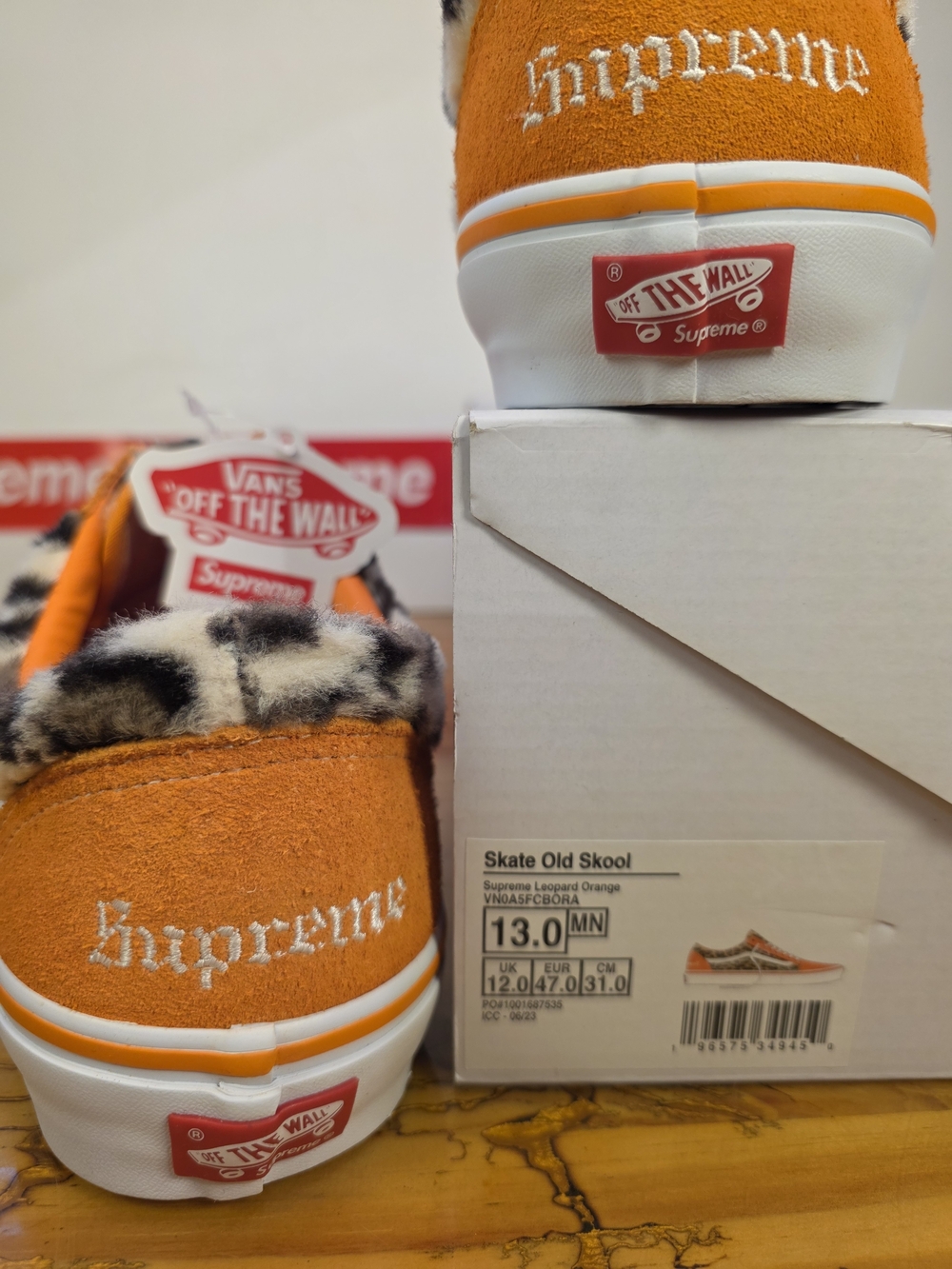 Supreme Vans Skate Old Skool Leopard Orange Mens 13 Womens 14.5 New With Box - Picture 3 of 11